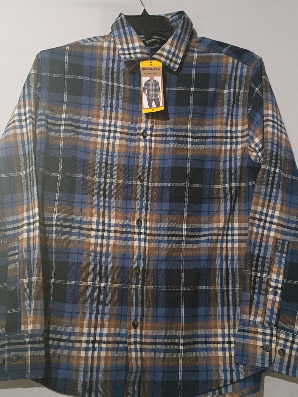 Eddie Bauerens Flannel Blue Plaid Button-Up Shirt NWT Medium